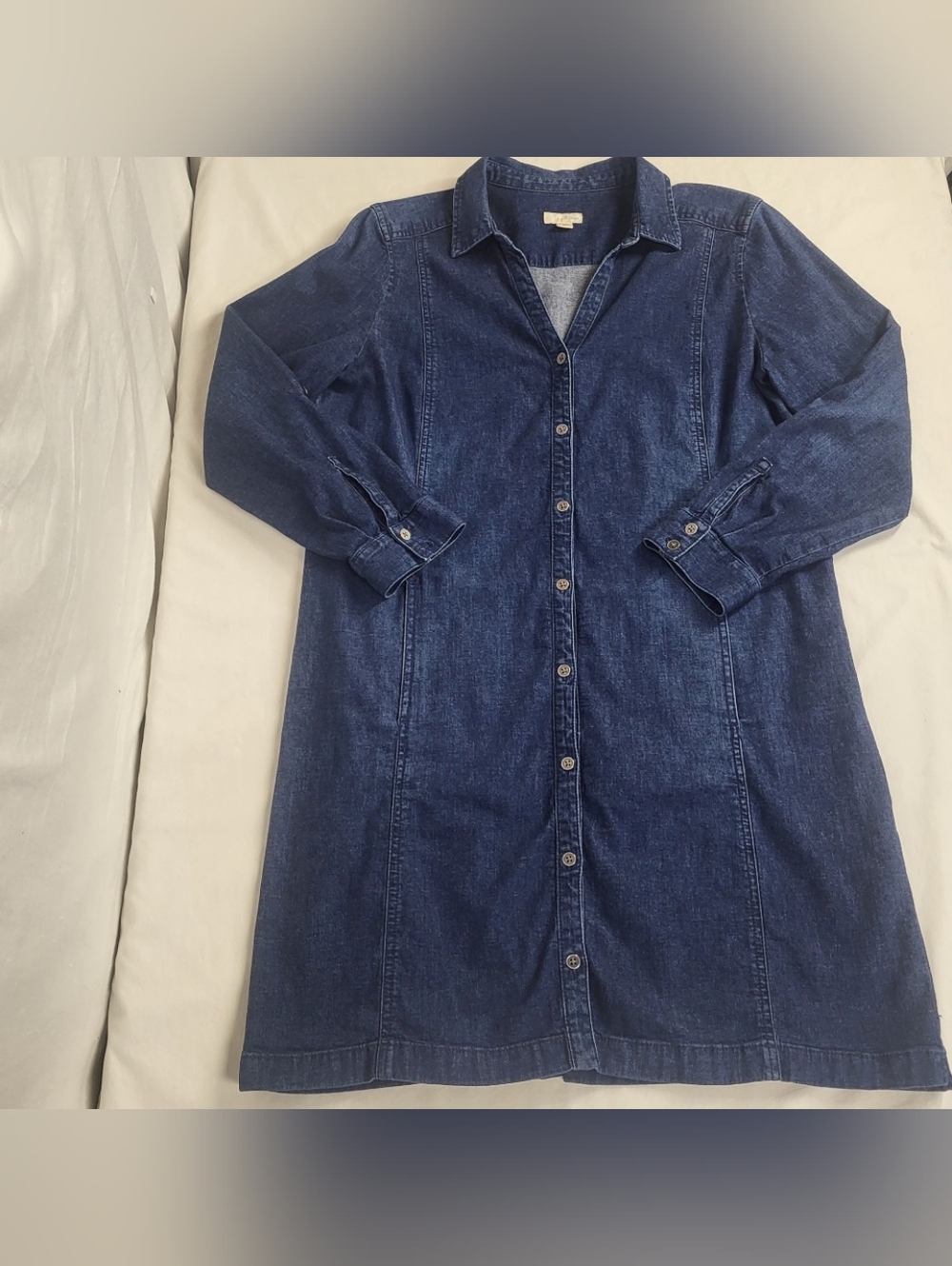 J.jill Denim Long Sleeve Roll Tab Full Button Up Blue Denim Dress Large Petite - Picture 15 of 15